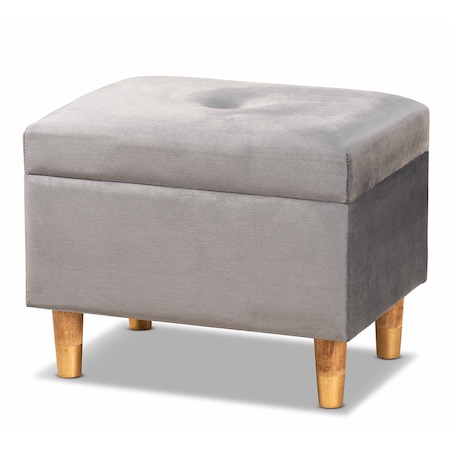 Baxton Studio Elias Modern and Contemporary Grey Velvet Fabric and Oak Brown Finished Wood Storage Ottoman 178-11318-Zoro